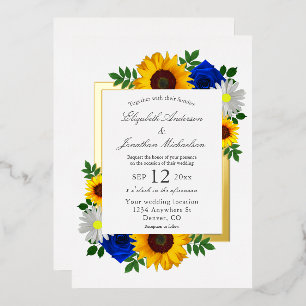 Zonnebloem Roos Daisy Autumn Floral Wedding Folie Uitnodiging