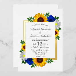 Zonnebloem Roos Daisy Autumn Floral Wedding Folie Uitnodiging