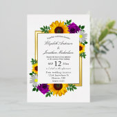 Zonnebloem Roos Daisy Autumn Floral Wedding Folie Uitnodiging (Staand Voorkant)