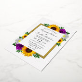 Zonnebloem Roos Daisy Autumn Floral Wedding Folie Uitnodiging (Gedraaid)