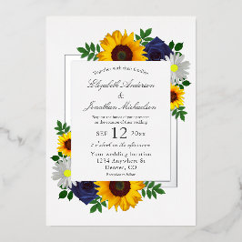 Zonnebloem Roos Daisy Autumn Floral Wedding Folie Uitnodiging