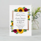 Zonnebloem Roos Daisy Autumn Floral Wedding Folie Uitnodiging (Staand Voorkant)
