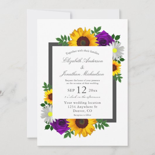 Zonnebloem Roos Daisy Autumn Floral Wedding Kaart (Voorkant)