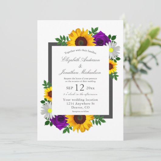 Zonnebloem Roos Daisy Autumn Floral Wedding Kaart (Staand voorkant)