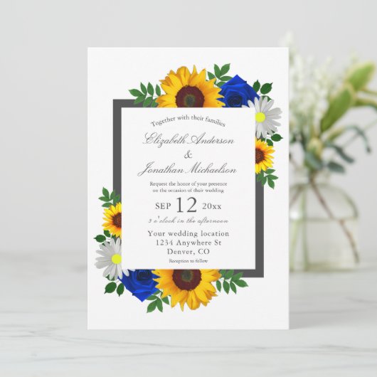 Zonnebloem Roos Daisy Autumn Floral Wedding Kaart (Staand voorkant)