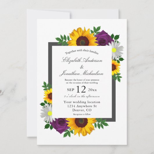 Zonnebloem Roos Daisy Autumn Floral Wedding Kaart (Voorkant)