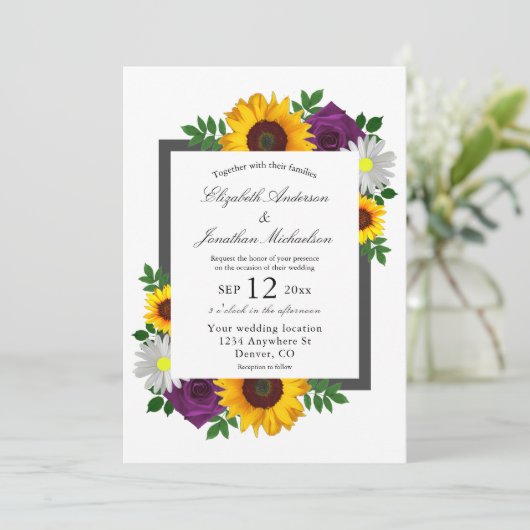 Zonnebloem Roos Daisy Autumn Floral Wedding Kaart (Staand voorkant)
