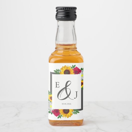 Zonnebloem Roos Daisy Autumn Floral Wedding Likeurfles Etiket (Voorkant)