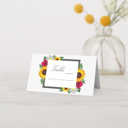 Zonnebloem Roos Daisy Autumn Floral Wedding Plaatskaartje (Voorkant)