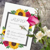 Zonnebloem Roos Daisy Autumn Floral Wedding RSVP Kaartje