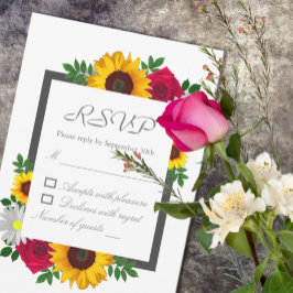 Zonnebloem Roos Daisy Autumn Floral Wedding RSVP Kaartje
