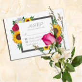 Zonnebloem Roos Daisy Autumn Floral Wedding RSVP Kaartje