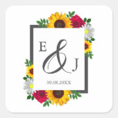 Zonnebloem Roos Daisy Autumn Floral Wedding Vierkante Sticker (Voorkant)