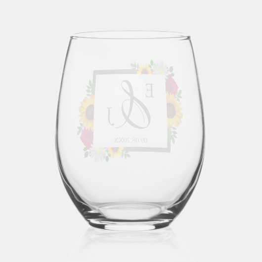 Zonnebloem Roos Daisy Autumn Floral Wedding Wijnglas Zonder Voet (Achterkant)