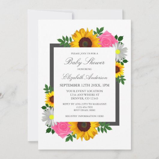 Zonnebloem Roos Daisy Floral Baby shower Kaart (Voorkant)