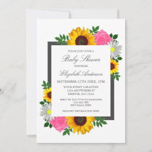 Zonnebloem Roos Daisy Floral Baby shower Kaart
