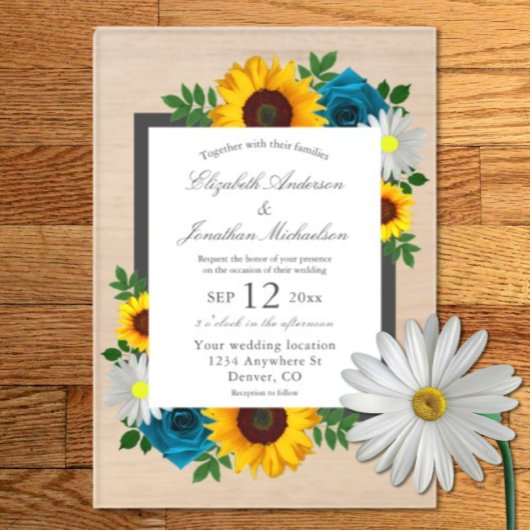 Zonnebloem Roos Daisy Floral Wedding Acryl Uitnodigingen