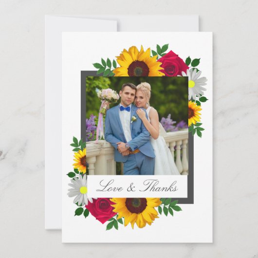 Zonnebloem Roos Daisy Floral Wedding Bedankkaart (Voorkant)