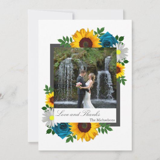 Zonnebloem Roos Daisy Floral Wedding Bedankkaart (Voorkant)