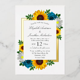Zonnebloem Roos Daisy Floral Wedding Folie Uitnodiging