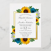 Zonnebloem Roos Daisy Floral Wedding Folie Uitnodiging (Voorkant)
