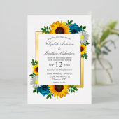 Zonnebloem Roos Daisy Floral Wedding Folie Uitnodiging (Staand Voorkant)