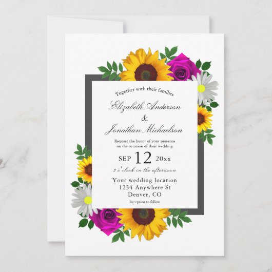 Zonnebloem Roos Daisy Floral Wedding Kaart (Voorkant)