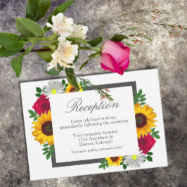 Zonnebloem Roos Daisy Floral Wedding Reception Informatiekaartje