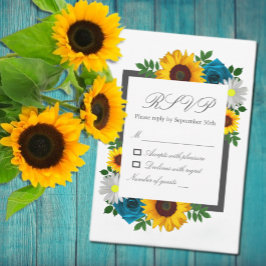 Zonnebloem Roos Daisy Floral Wedding RSVP Kaartje