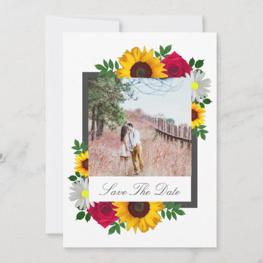 Zonnebloem Roos Daisy Floral Wedding Save The Date (Voorkant)