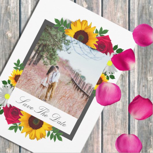 Zonnebloem Roos Daisy Floral Wedding Save The Date