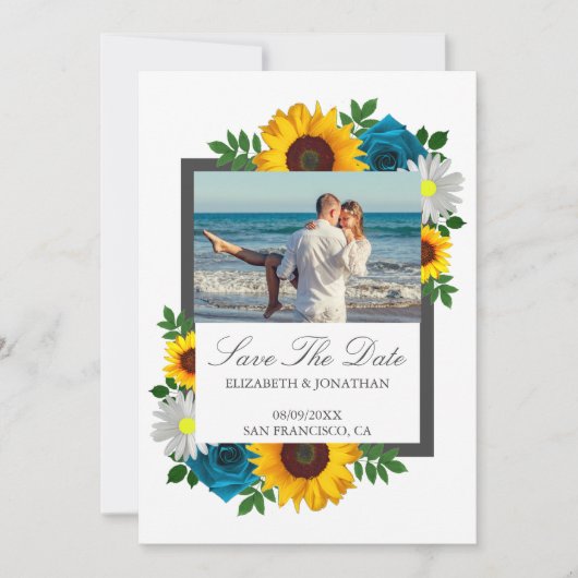 Zonnebloem Roos Daisy Floral Wedding Save The Date (Voorkant)