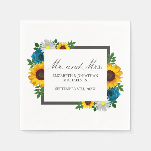 Zonnebloem Roos Daisy Floral Wedding Servet (Voorkant)
