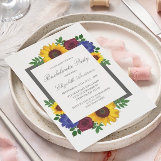 Zonnebloem Roos Floral Bachelorette Party Kaart