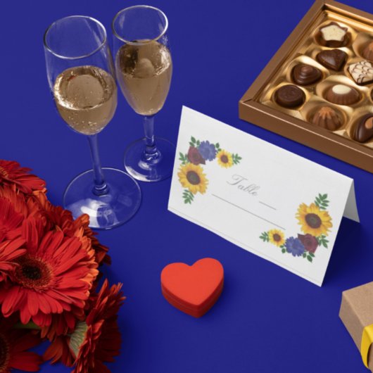 Zonnebloem Roos Floral bruiloft Plaatskaartje