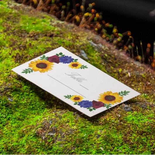 Zonnebloem Roos Floral bruiloft Plaatskaartje