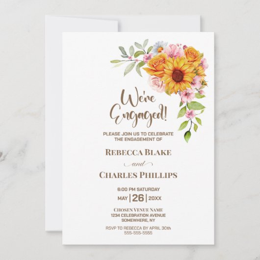 Zonnebloem Roos Floral Engagement Party Kaart (Voorkant)