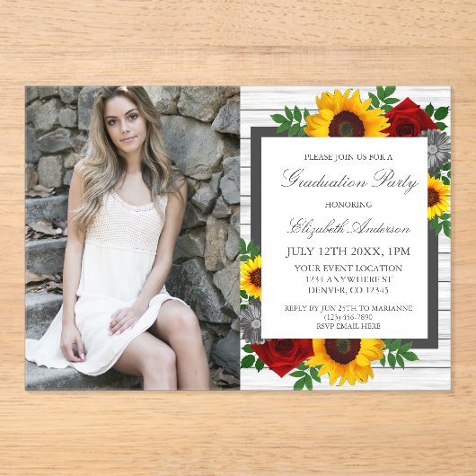 Zonnebloem Roos Floral Gradual Party Acryl Uitnodigingen (Voorkant)