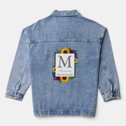 Zonnebloem Roos Floral Wedding Denim Jacket (Achterkant)