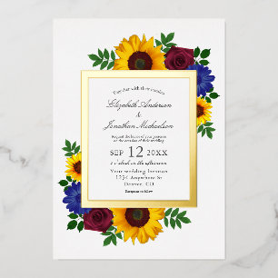 Zonnebloem Roos Floral Wedding Folie Uitnodiging