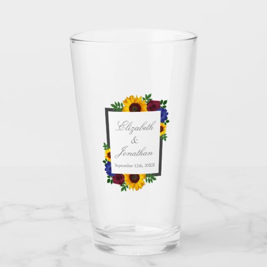 Zonnebloem Roos Floral Wedding Glas (Voorkant)