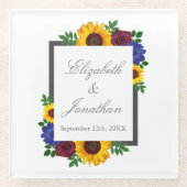 Zonnebloem Roos Floral Wedding Glazen Onderzetter (Voorkant)