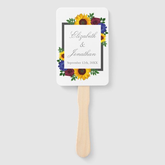 Zonnebloem Roos Floral Wedding Handwaaier (Voorkant)