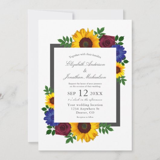 Zonnebloem Roos Floral Wedding Kaart (Voorkant)