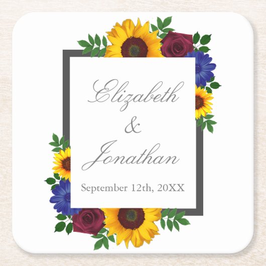 Zonnebloem Roos Floral Wedding Kartonnen Onderzetters (Voorkant)