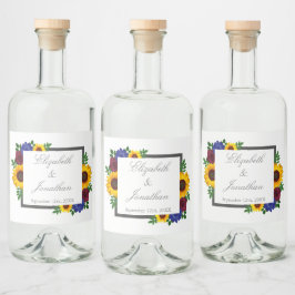 Zonnebloem Roos Floral Wedding Likeurfles Etiket