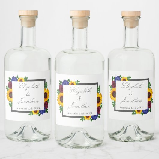Zonnebloem Roos Floral Wedding Likeurfles Etiket (Flessen)