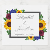 Zonnebloem Roos Floral Wedding Likeurfles Etiket (Enkel label)