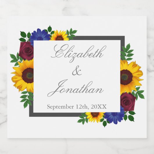 Zonnebloem Roos Floral Wedding Likeurfles Etiket (Enkel label)