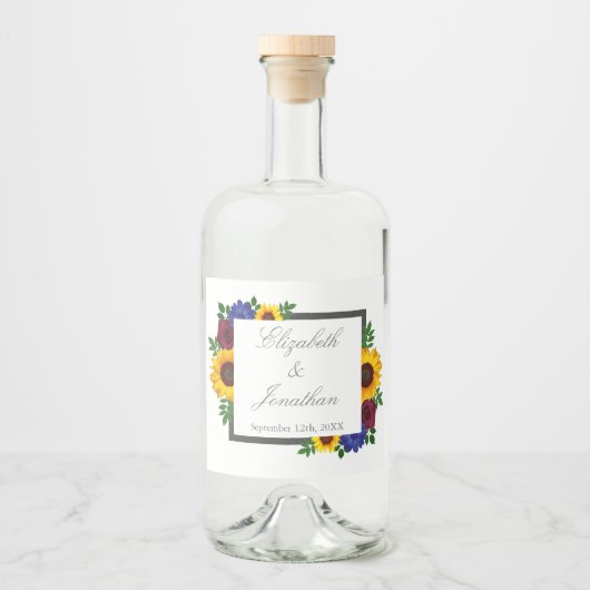Zonnebloem Roos Floral Wedding Likeurfles Etiket (Voorkant)